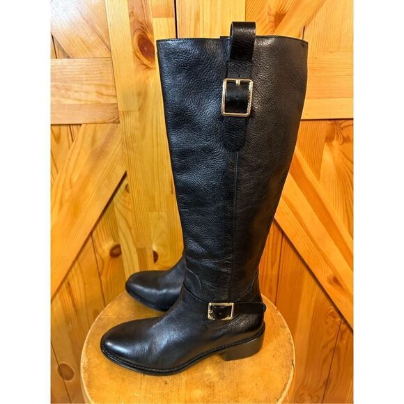 COLE HAAN Kenmare Tall Riding Boot Women Size 5B Black Leather Side Zip D42261 - Picture 1 of 8